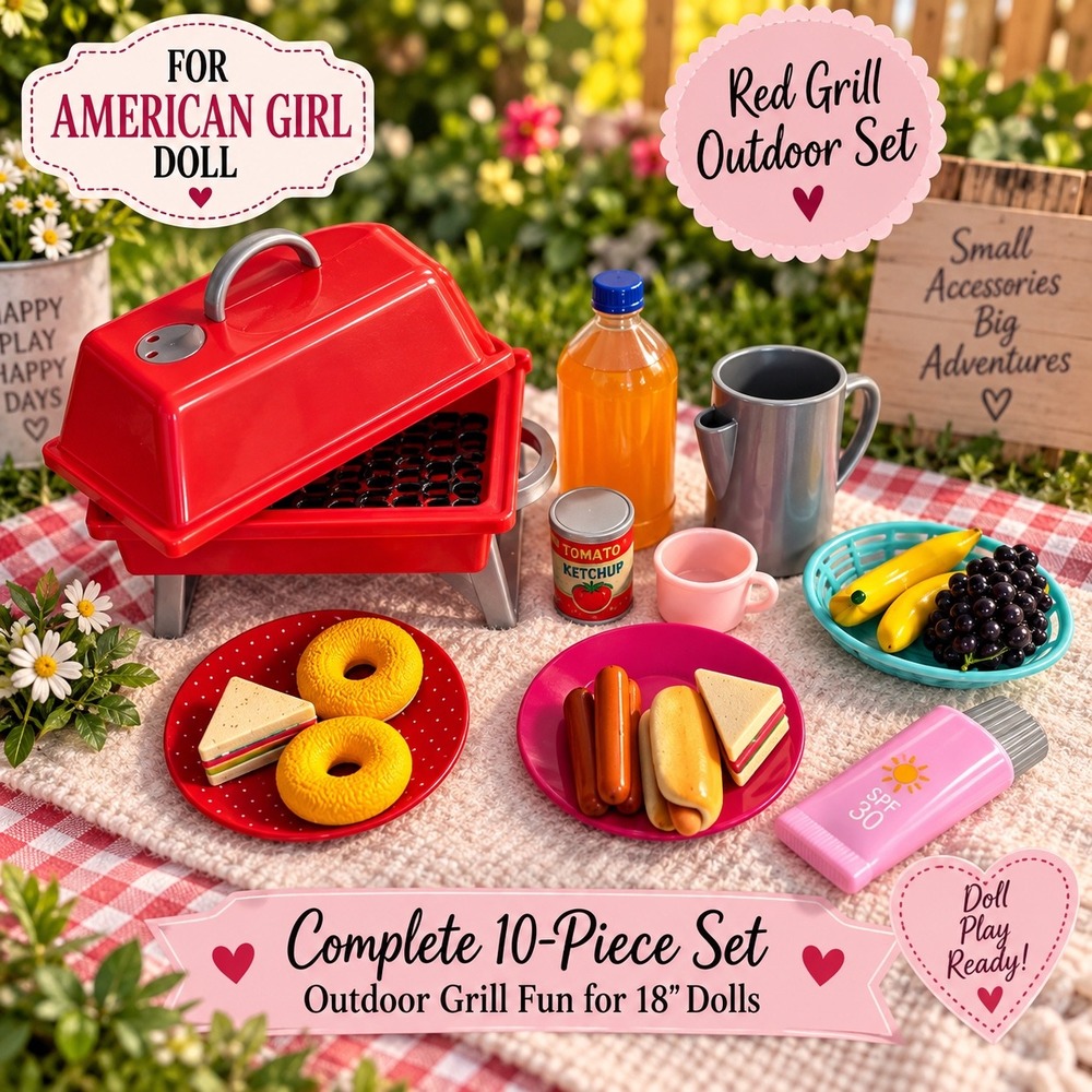 Red Outdoor Grill Set for 18 inch American Girl Dolls 10 Piece Accessory Lot